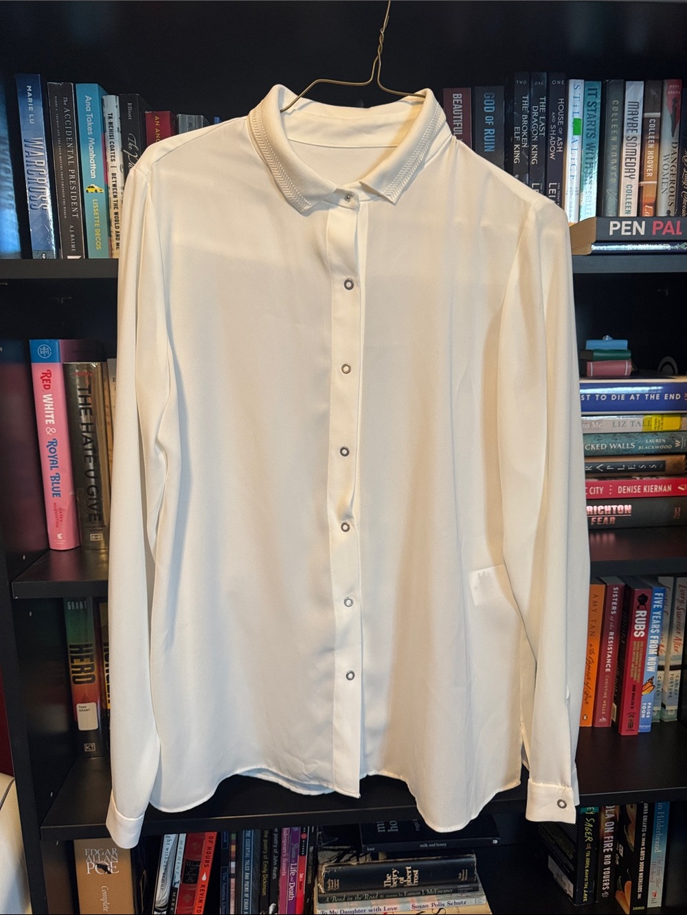 Women's Cream Long-Sleeve Button Front Blouse